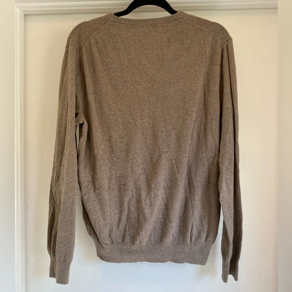J Crew Men’s Cotton-Cashmere V-neck Pullover Long Sleeve Sweater Tan Brown Sz L